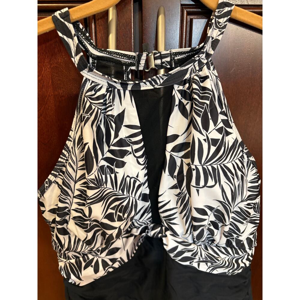 Tempt Me Black White One Piece High Neck Tummy Control Bathing Suit Size M NWT - Picture 6 of 16